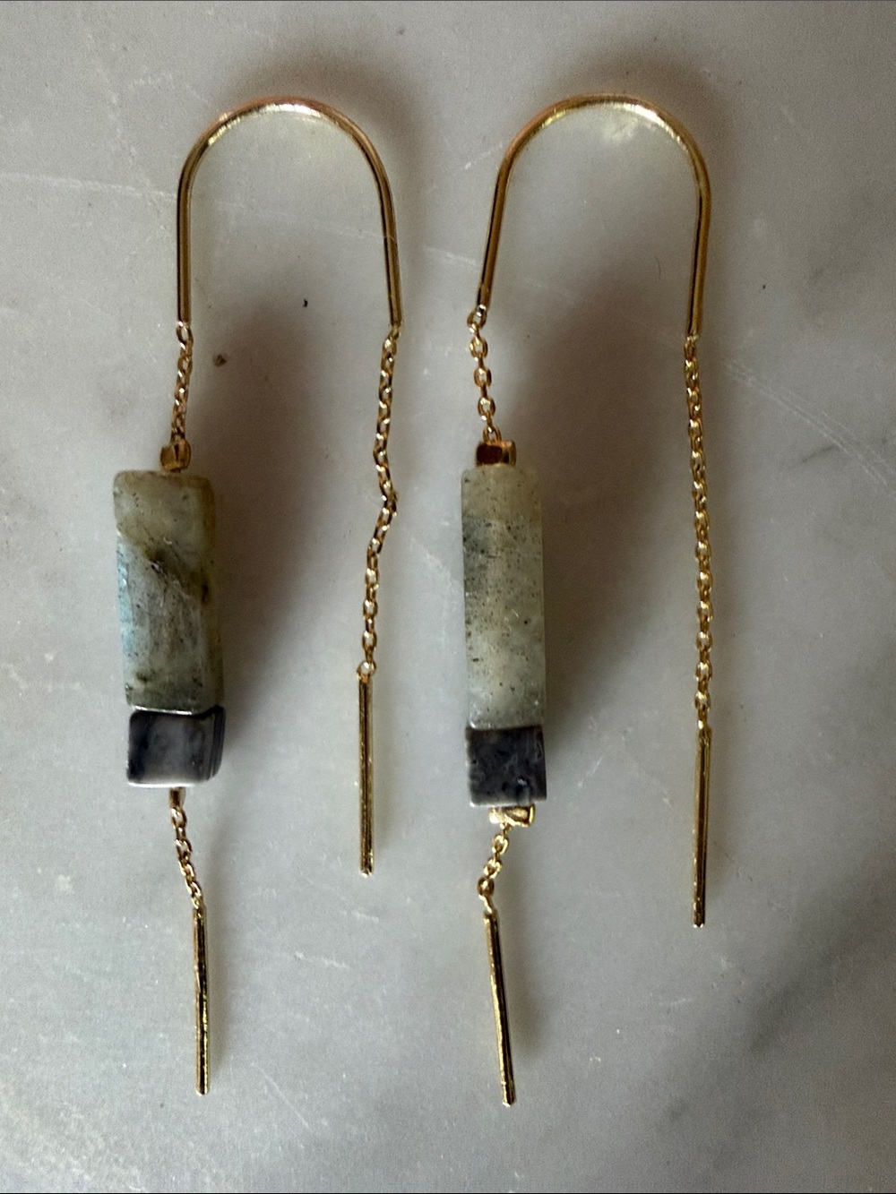 Green Stone Threader Earrings with Gold Chain